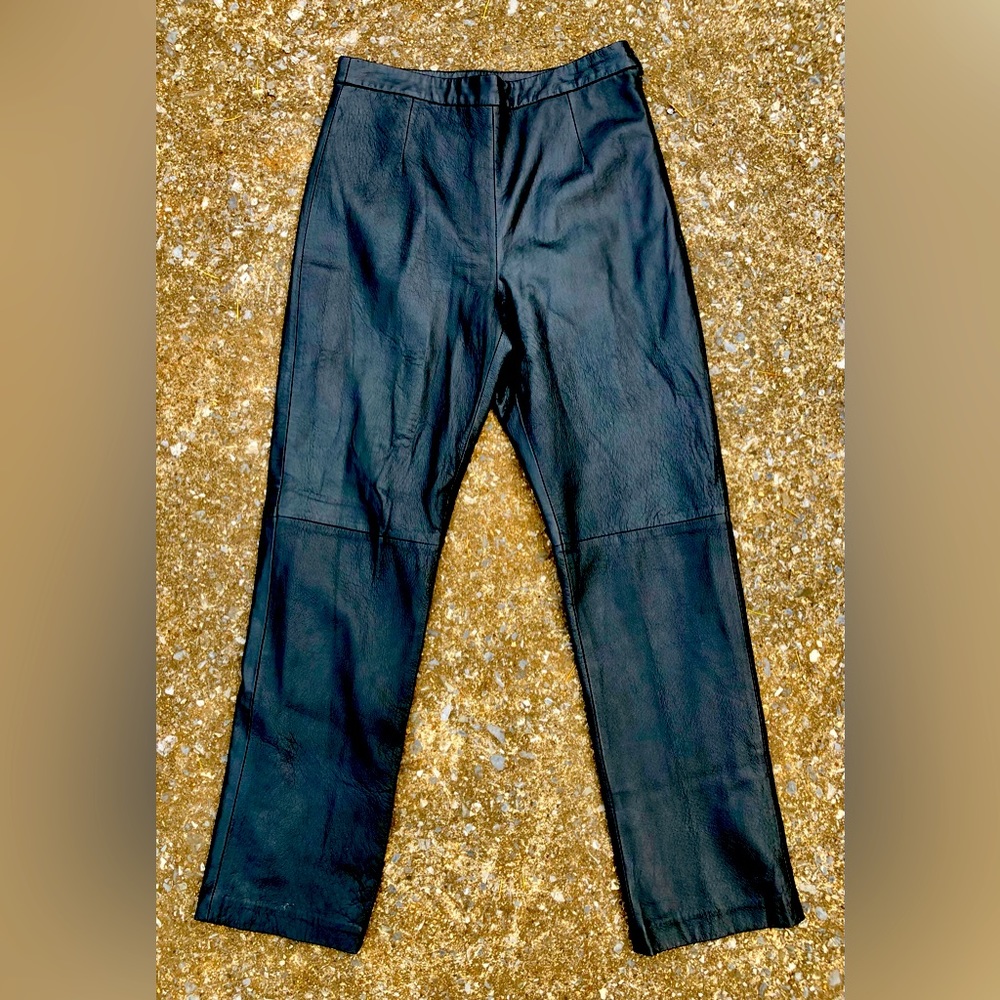 Vintage Clio Genuine Leather Pants, Side Zip, High Waisted, Straight Leg, Size 6